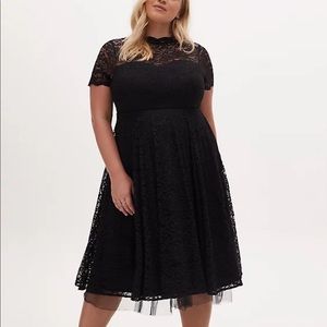 Torrid Black Lace + Tulle Midi Dress, size 12 NWT